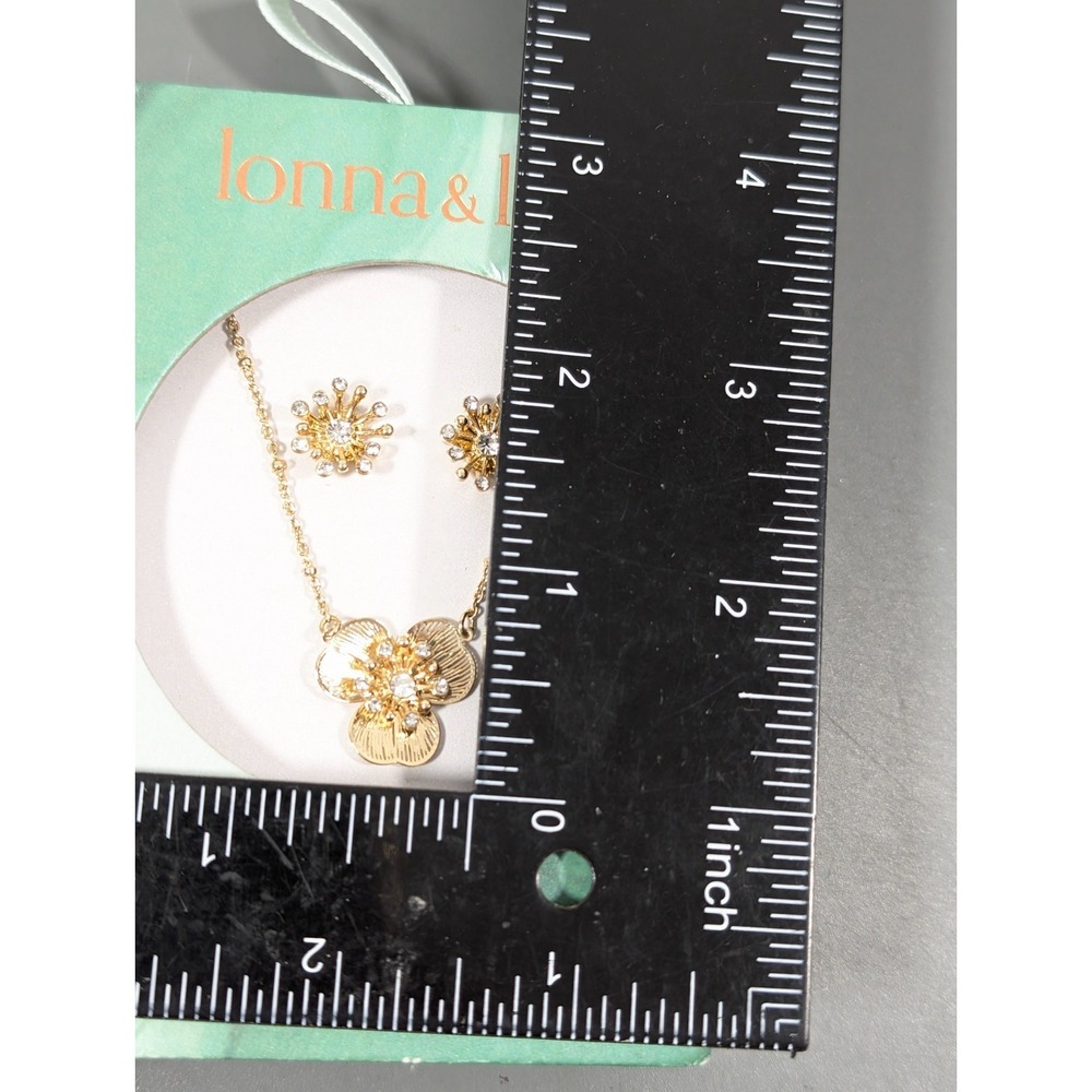 Lonna & Lilly Necklace Earring Set Gold Tone Flower‎ Rhinestone Boho - Picture 5 of 5